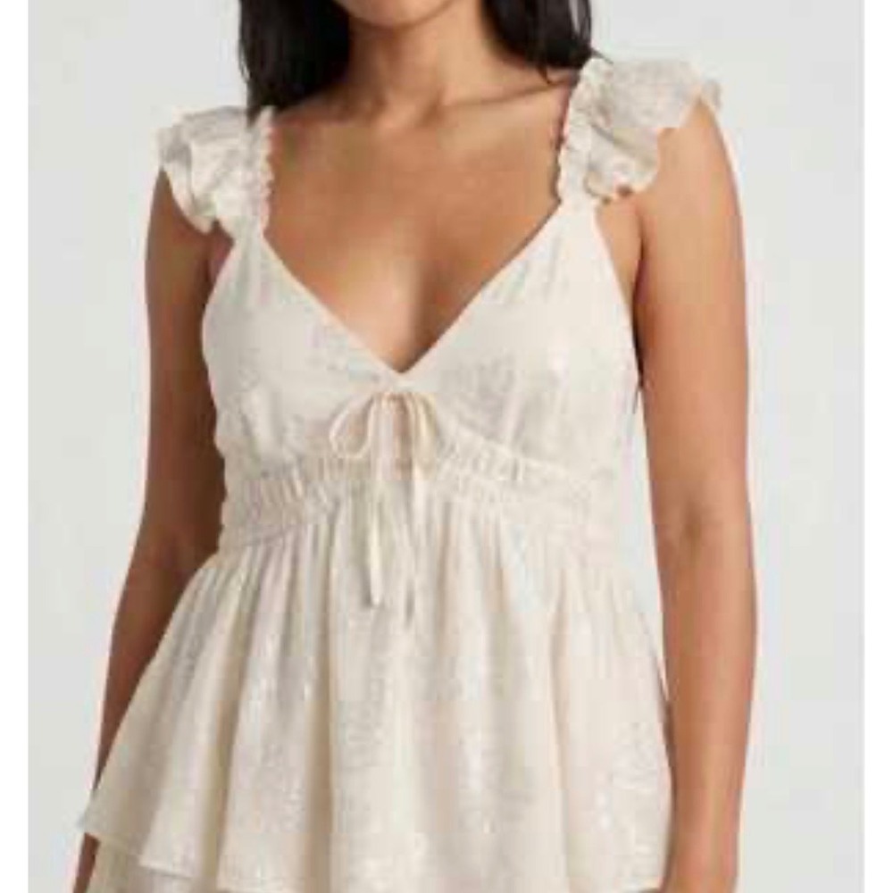 Parker Women Ivory Metallic Floral Jacquard Ruffle Peplum Sleeveless Large NWOT